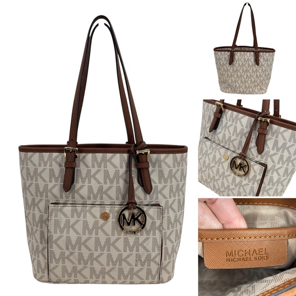 Michael Kors Handbags - Michael Kors Jet Set Signature Logo Vanilla Tote Bag